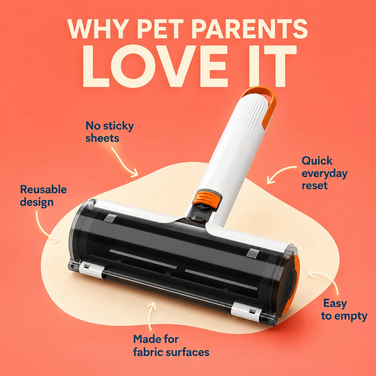 FurLift Roller benefits for lifting trapped pet hair from fabric surfaces without sticky sheets.