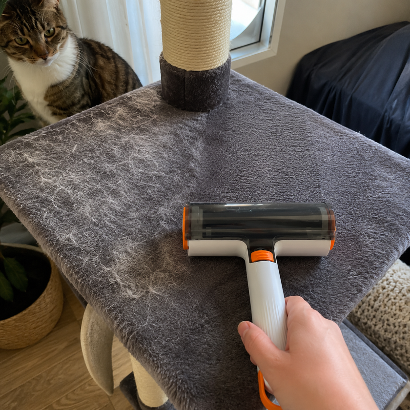 Customer proof showing pet fur cleanup around a pet zone
