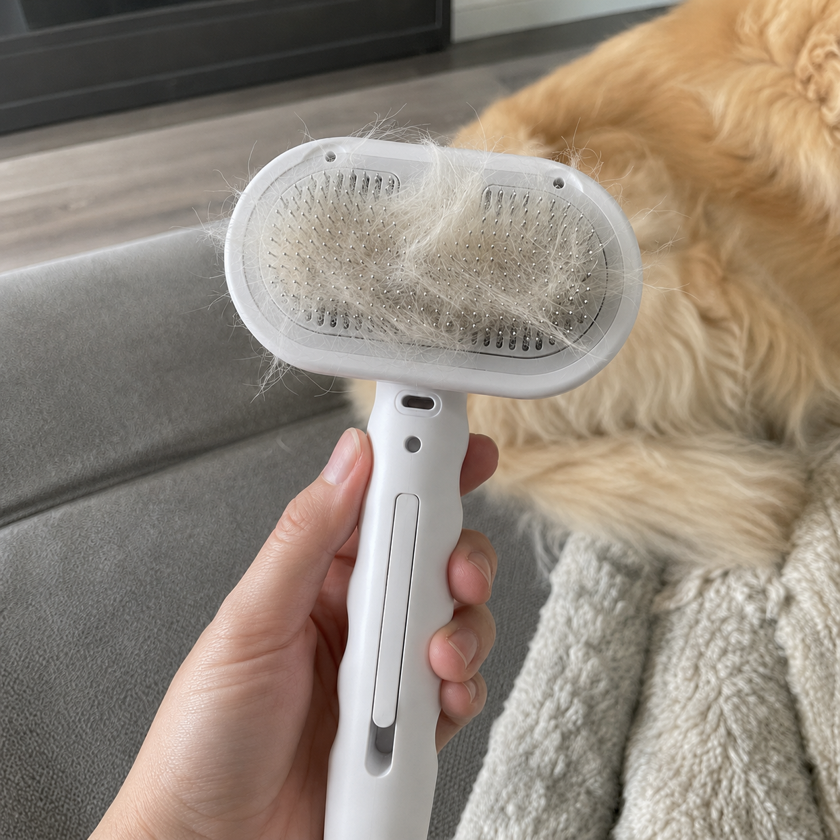 Dog with the MistGroom Brush after grooming