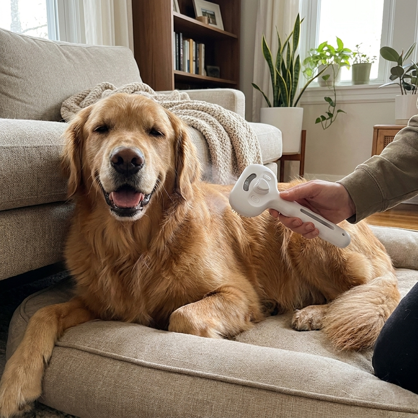 Dog with the MistGroom Brush