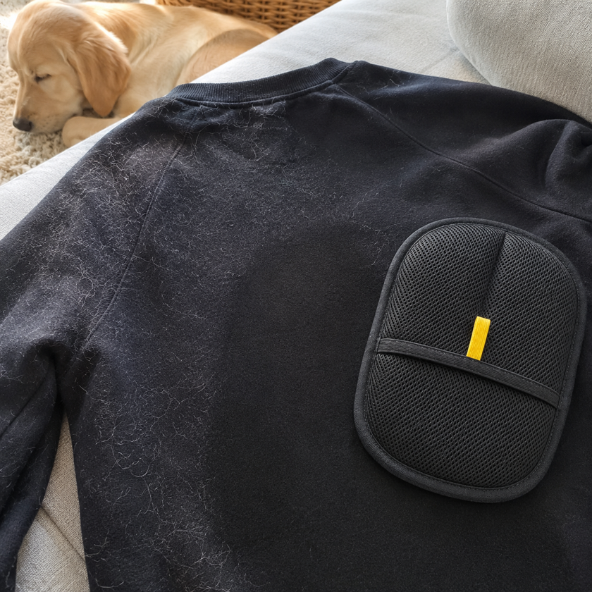FurSweep Mitt removing pet hair from clothes